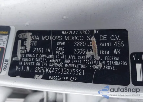 2018 Kia Forte Lx from USA, damaged, VIN 3KPFK4A70JE275321